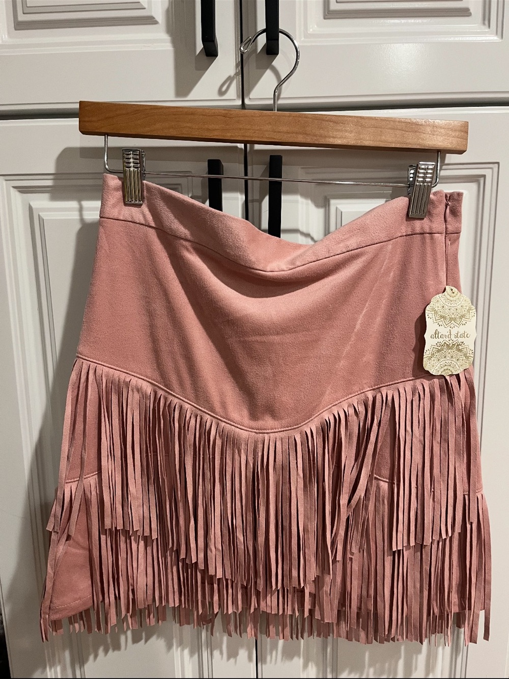 Altard state Pink Fringe Suede Mini Skirt